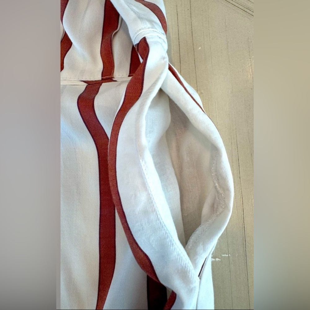 Zara Basics Drop Waist V-Neck Cream/Brown Striped Dress - Size Small - Picture 16 of 16